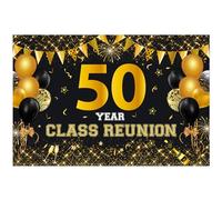 50 Year Class Reunion Backdrop - Black and Gold 50th School Class Reunion Decorations, Photography Background for Class of 1973 High School Reunion Welcome Back Party