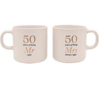 Widdop & Co 50 Years Mr and Mrs Mug Set in Gift Box - Set of 2 Stoneware Mugs for Married Couples - 50th Wedding Anniversary Keepsake