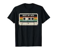 50 Years Old 1975 50 Year Old Birthday Cassette Retro Vintage February 1975 Unisex Adults Classic Fit Black Multicolour Solid Crew Neck Short Sleeve T-Shirt