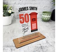 50 Yrs Service 50th Anniversary Postman Post Office Thank You Gift Plaque - Acrylic Plaque, Personalised Thank You Present Gift Congratulations Present Gift