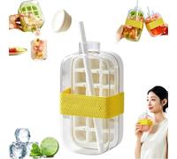500/800ml 2 in 1 Ice Cube Bottle with Straw, Ice Cube Tray with Lid and Bin, One-Touch Ice Release & No Touching Water Tray, Silicone Ice Cube Tray Water Bottle, Ice Cube Making Bottle (800ml-white)