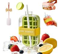 500/800ml My Crush Cup, 2026 New My Crush Cup Ice, Ice Cube Bottle with Straw, 2 in 1 Touch-Free Ice Cube Tray Water Bottle with Lid and Bin - Easy Press to Release (800ml Green)