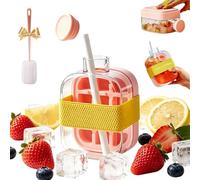 500/800ml My Crush Cup, 2026 New My Crush Cup Ice, Ice Cube Bottle with Straw, 2 in 1 Touch-Free Ice Cube Tray Water Bottle with Lid and Bin - Easy Press to Release (500ml Pink)