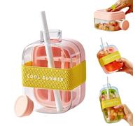 500/800ml My Crush Cup Ice Making Cup with Straw, 2 in 1 Water Bottle Ice Cube Tray, Zero Touch Press Ice Cube Mold (Pink, 500ml)