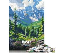 500 Banff National Park Canada Illustration Creative Square Jigsaw Puzzles for Adults, Wooden Puzzles Unique Challenge Games 500pcs (52x38cm)