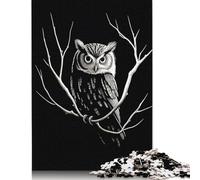 500 Black White Owl Creative Square Jigsaw Puzzles for Adults, Wooden Puzzles Unique Challenge Games 500pcs (52x38cm)