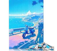 500 Blue Scooter by The Sea Jigsaw Puzzles for Adults Teenager & Wooden Puzzles Family Games 500pcs (52x38cm)