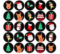 500 Christmas Stickers - 4cm Round Festive Designs on Black Background - Santa, Reindeer, Snowman, Elf, Present - Kids Crafts, Card Making, Packaging, Scrapbooking, Gift Bags, Small Business Use