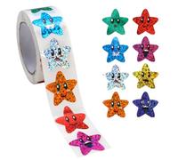 500-Count Glitter Star Smile Stickers - 1-Inch Shiny Smiling Face Stickers Roll for Rewards, Decorations, and Incentives for Kids - Ideal for Teachers, Classroom Use, and Crafting