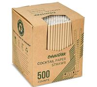 [500 Counts] Chunspak 5.75 inch Disposable Brown Kraft Short Paper Cocktail Straws & Stirring Straws - for Home, Bars and Restaurants