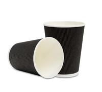 500-CT Disposable Black 12-OZ Hot Beverage Cups with Ripple Wall Design: No Need for Sleeves - Perfect for Cafes - Eco-Friendly Recyclable Paper - Insulated - Wholesale Takeout Coffee Cup