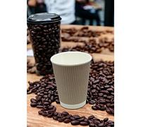 500 Cups x 8oz / 240ml Kraft Brown Triple Walled Disposable Coffee Paper Ripple Cups