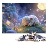 500 Cute Sheep Dreaming Under Moonlight Creative Square Jigsaw Puzzles for Adults, Wooden Puzzles Unique Challenge Games 500pcs (52x38cm)
