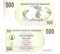 500 Dollars collectible banknote / Reserve Bank of Zimbabwe 2006-2007 / comes with COA