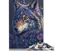 500 'Flower Crown Wolf Jigsaw Puzzles for Adults Teenager & Wooden Puzzles Family Games 500pcs (52x38cm)