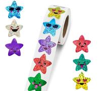 500 Glittering Smiley Star Stickers for Kids & Teachers - Gold Shiny Motivational Decals for Crafts, Rewards & Classroom Activities