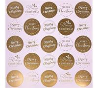 500 Gold Merry Christmas Stickers - 4cm Round Labels for Gifts, Cards, Crafting & Packaging - 25 per Sheet - Foil Festive Seals for Small Business, Scrapbooking, Envelopes & Party Favours