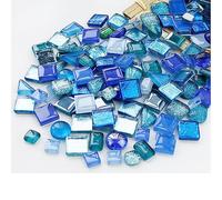 500 Grams Glass Mosaic Tiles, Irregular Crystal Mosaic Tiles for Crafts Bulk and Tiny Stepping Stone kit, Transparent Stained Glass Sheets for Handmade DIY Art Crafts and Home Decoration,Blue