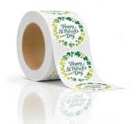 500 Happy St. Patrick's Day Stickers, 2 Inch Green Shamrock Sticker Round Irish Lucky Clover Self Adhesive Tag Seals Labels for Scrapbooks,Envelopes, Treat Bags, Party Favor Supplies
