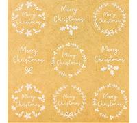 500 Kraft Christmas Stickers - 4cm Round Merry Christmas Labels - White Wreath Designs - Gift Seals for Cards, Wrapping, Envelopes, Parcels, Crafts & Small Business Packaging