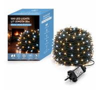 500 LEDs String Lights Fairy Christmas Tree Compact Warm-Cool White Lights | 8 Modes, Memory, Timer, Mains Powered, IP44 Waterproof for Indoor/Outdoor, Halloween, Christmas, Party & Wedding Decorations
