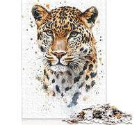 500 'Leopard Watercolor Portrait Jigsaw Puzzles for Adults Teenager & Wooden Puzzles Family Games 500pcs (52x38cm)