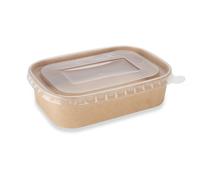 (500 ml, 100) Kraft Paper Disposable Container with Plastic Lids High Quality Take Away Paper Lunch Box Food Container for Restaurant & Cafe