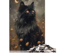 500 Mystic Black Cat And Moon Creative Square Jigsaw Puzzles for Adults, Wooden Puzzles Unique Challenge Games 500pcs (52x38cm)
