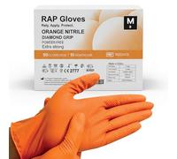 500 Orange Nitrile Disposable Gloves Medium Heavy duty, Diamond Grip Gloves, Latex-Free, Powder-Free, Non-slip, Extra Thick - Ideal For Mechanics, Workshop, and Automotive use.