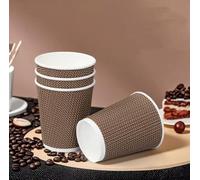 500 Pack 12oz Premium Brown Kraft Ripple Triple Wall Paper Cups - Leakproof Insulated Disposable Coffee Cups for Tea, Cappuccino & Hot Drinks Takeaway