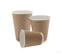 500 Pack 12oz Takeaway Coffee Cups - Strong 3PLY Disposable Kraft Paper Cups Triple Walled Leak-Proof, Recyclable Insulated Brown Ripple Drinking Cups for Hot Drinks, Coffee, Tea (500pcs hotcups)