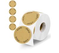500 Pack Kraft Paper Canning Jar Labels, 2 Inch Round Self-Adhesive Stickers with 4 Wreath Designs for Jam, Jelly, Mason Jars, Bottles, and Pantry Organisation