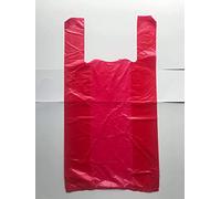 500 Pack Red Vest Style Plastic Carrier Bags - Size Large 12” x 18” + 24” - HEAVY DUTY