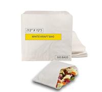 [500 Pack] White Sulphite Paper Bags for Food - (12'' x 12'') Eco-Friendly & Biodegradable Paper Bags for Sandwich,Snacks, Grocery, Shopping, Lunch - Ideal for Sweets & Food - Carbon Neutral Packaging