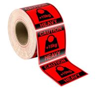 500 Package Caution Heavy Parcel Sticker Over 15kg 80x80mm Shipping Labels Rolls [500 Sticker] Warning Labels Self Adhesive Bright Red Parcel Stickers 1 Roll