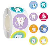 500 Pcs 1.5 Inches Tooth Reward Stickers for Kids, Dentist-Themed Cartoon Tooth Stickers Roll Self-Adhesive Labels for Dental Clinics, Patient Gifts, Classroom Rewards, DIY Craft, Scrapbooking