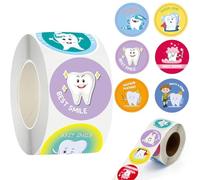 500 PCS 1 roll Dental Stickers, Cute Circular Cartoon Dentistry Stickers for Children, Suitable for Early Childhood Dental Education Encouraging Children to Cultivate Good Oral Hygiene Habits