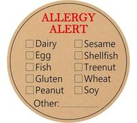 500 Pcs 5cm Kraft Paper Allergen Warning Stickers, Round Allergy Warning Stickers for Grocery Stores, Food Packaging