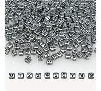 500+ Pcs 6x6mm Silver Cube Acrylic Number Beads 0-9 Mixed Plastic Shape Beads for Jewelry Making Bracelets Necklaces Key Chains (Black on Silver)