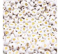 500 Pcs Acrylic Number Symbol Beads Bracelets for Jewelry Making (Gold)