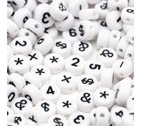 500 Pcs Acrylic Number Symbol Beads White Background Black Numbers for Jewelry Making Friendship Bracelets