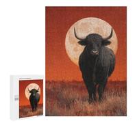 500 PCS Adult Pieces Jigsaw Puzzle Black Bull Under Full Moon Jigsaw Puzzles for Teenagers Hand Speed Race Difficult And Challenge Christmas Birthday Gifts 500 PCS
