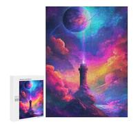 500 PCS Adult Pieces Jigsaw Puzzle Fantasy Lighthouse in Space Puzzle For Teenagers Difficult Hard Every Piece Is Unique - Challenging Family Fun Game 500 PCS