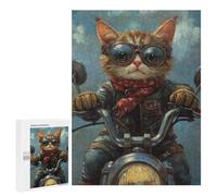 500 PCS Adult Pieces Jigsaw Puzzle Rider Cat Biker Style -4 Puzzle For Teenagers Difficult Hard Every Piece Is Unique - Challenging Family Fun Game 500 PCS