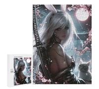 500 PCS Adult Pieces Jigsaw Puzzle Samurai Bunny with Sword And Cat Jigsaw Puzzles for Teenagers Hand Speed Race Difficult And Challenge Christmas Birthday Gifts 500 PCS