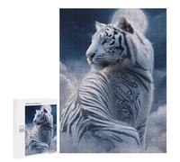 500 PCS Adult Pieces Jigsaw Puzzle White Tiger Moonlit Sky Puzzle For Teenagers Difficult Hard Every Piece Is Unique - Challenging Family Fun Game 500 PCS