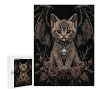 500 PCS Adult Puzzles Dark Gothic Kitten with Wings Puzzles for Adults Brain Teaser Game But Fun And Humorous Gifts for Friends And Family 500 PCS