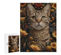 500 PCS Adult Puzzles Grey Tabby Cat in Flowers Puzzles for Adults Brain Teaser Game But Fun And Humorous Gifts for Friends And Family 500 PCS
