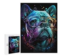 500 PCS Adult Puzzles Neon Bulldog Glasses Art Print Jigsaw for Teenagerss Enhance Memory Difficult And Challenge for Is Ideal As A Gift 500 PCS