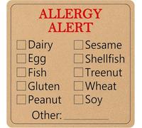 500 Pcs Allergen Warning Stickers Labels 2 Inch Kraft Allergy Warning Sticker Rectangle Food Rotation Labels Adhesive Allergies Stickers for Grocery Stores, Food Packaging (Square)